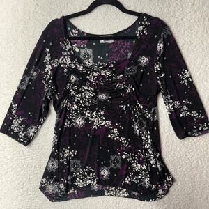 Jananas Size 1X Milkmaid Babydoll Blouse Mesh Dark Floral Y2K Fairy Goth VTG USA